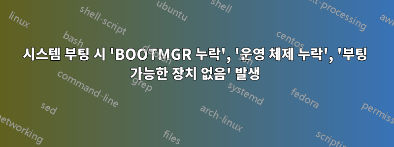 시스템 부팅 시 'BOOTMGR 누락', '운영 체제 누락', '부팅 가능한 장치 없음' 발생