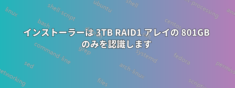 インストーラーは 3TB RAID1 アレイの 801GB のみを認識します