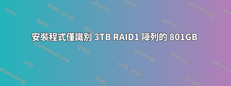 安裝程式僅識別 3TB RAID1 陣列的 801GB