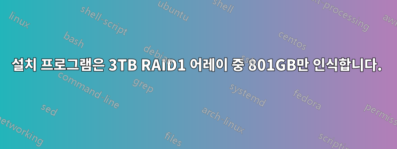 설치 프로그램은 3TB RAID1 어레이 중 801GB만 인식합니다.