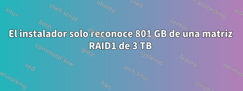 El instalador solo reconoce 801 GB de una matriz RAID1 de 3 TB