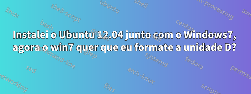 Instalei o Ubuntu 12.04 junto com o Windows7, agora o win7 quer que eu formate a unidade D?