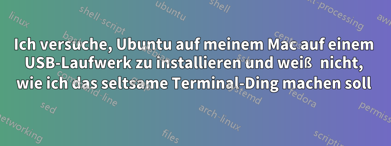 Ich versuche, Ubuntu auf meinem Mac auf einem USB-Laufwerk zu installieren und weiß nicht, wie ich das seltsame Terminal-Ding machen soll