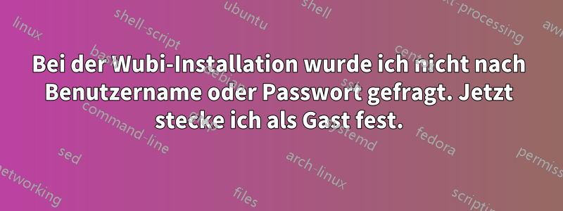 Bei der Wubi-Installation wurde ich nicht nach Benutzername oder Passwort gefragt. Jetzt stecke ich als Gast fest.