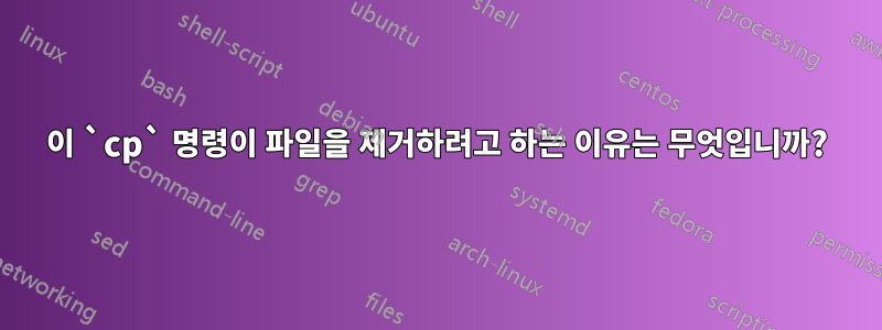 이 `cp` 명령이 파일을 제거하려고 하는 이유는 무엇입니까?