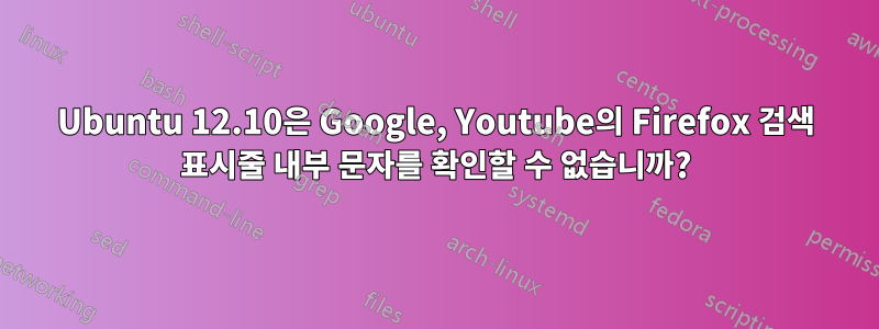 Ubuntu 12.10은 Google, Youtube의 Firefox 검색 표시줄 내부 문자를 확인할 수 없습니까?