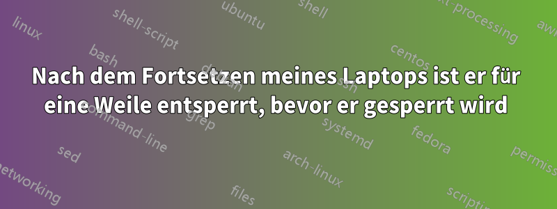 Nach dem Fortsetzen meines Laptops ist er für eine Weile entsperrt, bevor er gesperrt wird