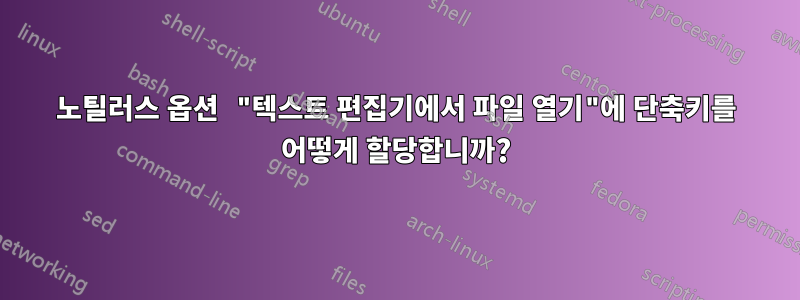 노틸러스 옵션 "텍스트 편집기에서 파일 열기"에 단축키를 어떻게 할당합니까?