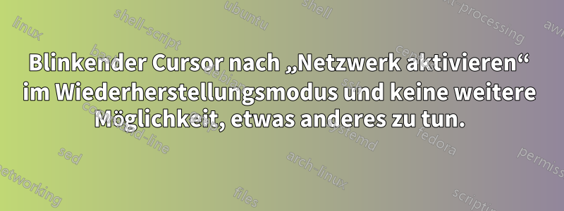 Blinkender Cursor nach „Netzwerk aktivieren“ im Wiederherstellungsmodus und keine weitere Möglichkeit, etwas anderes zu tun.