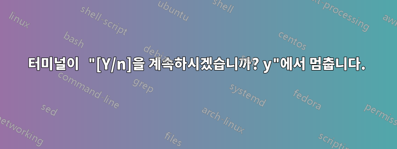 터미널이 "[Y/n]을 계속하시겠습니까? y"에서 멈춥니다.