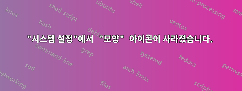 "시스템 설정"에서 "모양" 아이콘이 사라졌습니다.