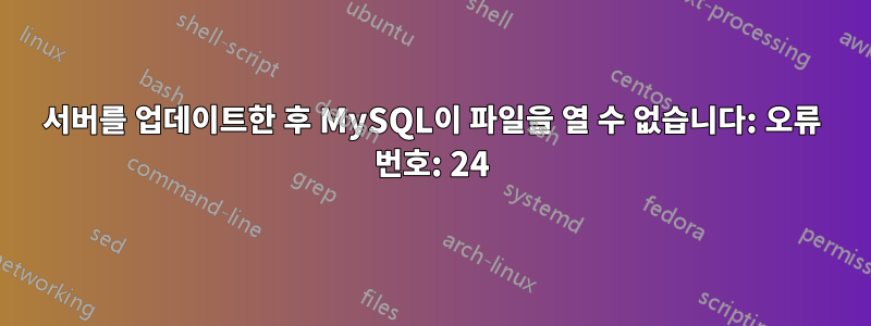 서버를 업데이트한 후 MySQL이 파일을 열 수 없습니다: 오류 번호: 24