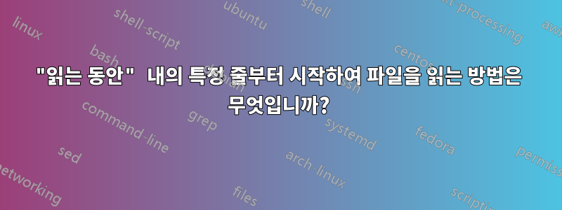 "읽는 동안" 내의 특정 줄부터 시작하여 파일을 읽는 방법은 무엇입니까?