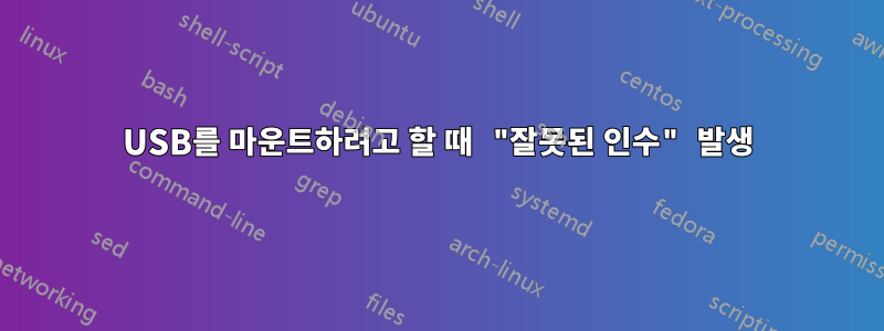 USB를 마운트하려고 할 때 "잘못된 인수" 발생