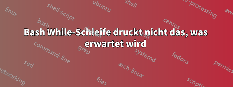 Bash While-Schleife druckt nicht das, was erwartet wird