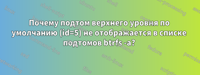 Почему подтом верхнего уровня по умолчанию (id=5) не отображается в списке подтомов btrfs -a?