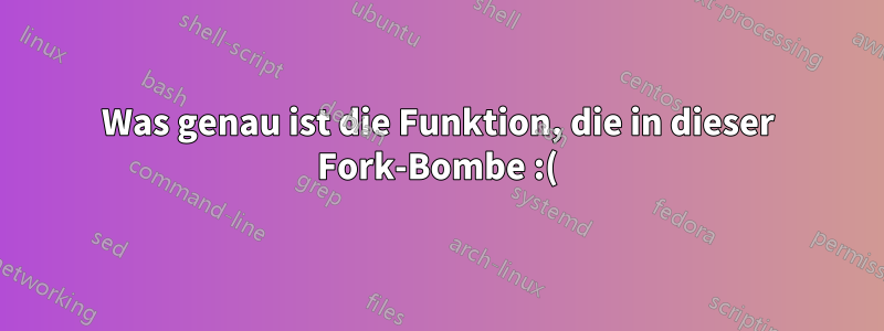Was genau ist die Funktion, die in dieser Fork-Bombe :(){ :|: & };:? in die andere Funktion weiterleitet?