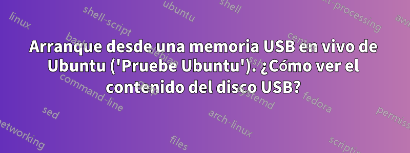 Arranque desde una memoria USB en vivo de Ubuntu ('Pruebe Ubuntu'). ¿Cómo ver el contenido del disco USB?