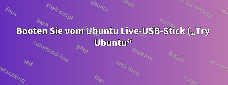Booten Sie vom Ubuntu Live-USB-Stick („Try Ubuntu“). Wie kann ich den Inhalt des USB-Datenträgers sehen?
