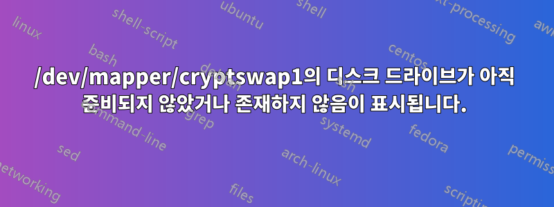 /dev/mapper/cryptswap1의 디스크 드라이브가 아직 준비되지 않았거나 존재하지 않음이 표시됩니다.