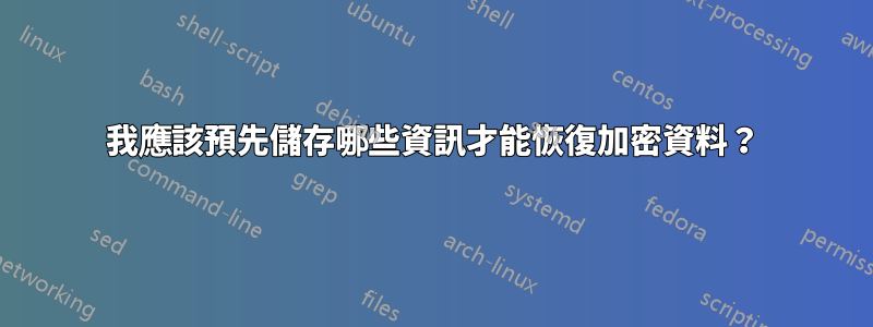 我應該預先儲存哪些資訊才能恢復加密資料？