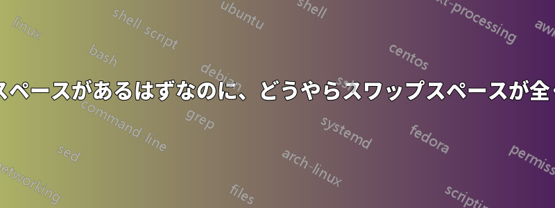 20GBのスワップスペースがあるはずなのに、どうやらスワップスペースが全くないようです