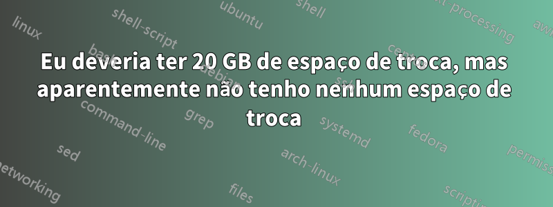 Eu deveria ter 20 GB de espaço de troca, mas aparentemente não tenho nenhum espaço de troca