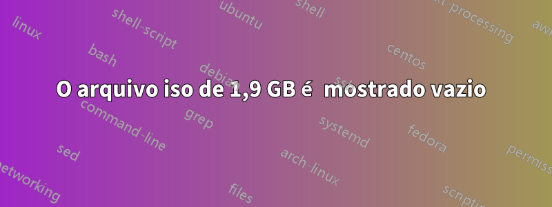 O arquivo iso de 1,9 GB é mostrado vazio 