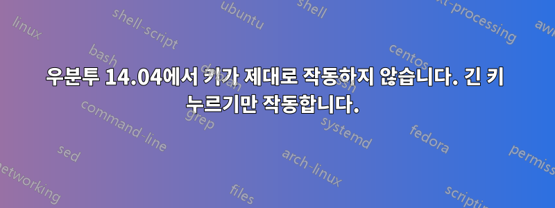 우분투 14.04에서 키가 제대로 작동하지 않습니다. 긴 키 누르기만 작동합니다. 