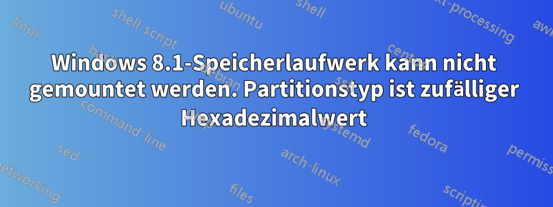 Windows 8.1-Speicherlaufwerk kann nicht gemountet werden. Partitionstyp ist zufälliger Hexadezimalwert