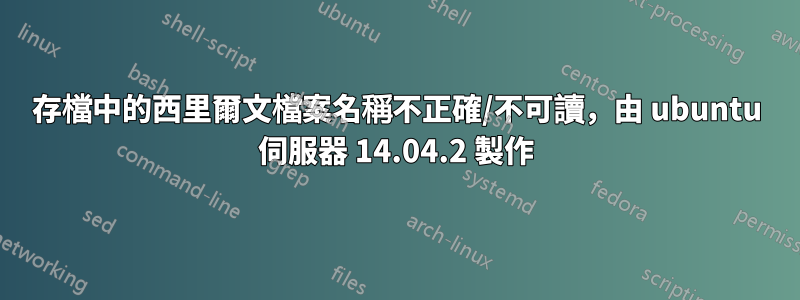 存檔中的西里爾文檔案名稱不正確/不可讀，由 ubuntu 伺服器 14.04.2 製作