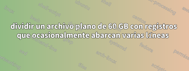 dividir un archivo plano de 60 GB con registros que ocasionalmente abarcan varias líneas 