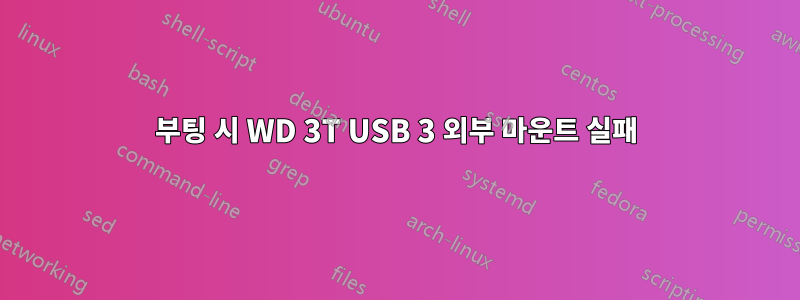 부팅 시 WD 3T USB 3 외부 마운트 실패