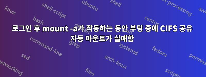 로그인 후 mount -a가 작동하는 동안 부팅 중에 CIFS 공유 자동 마운트가 실패함