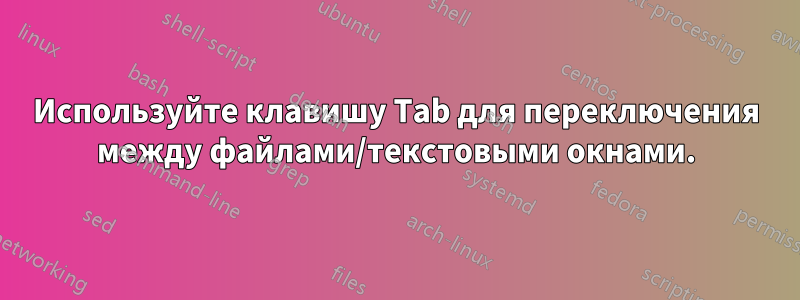 Используйте клавишу Tab для переключения между файлами/текстовыми окнами.