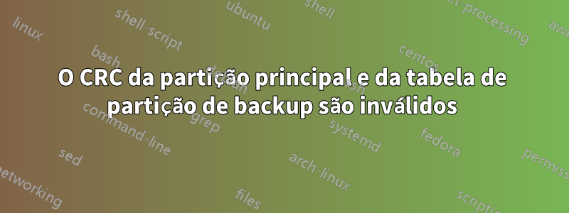 O CRC da partição principal e da tabela de partição de backup são inválidos