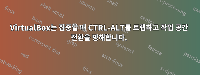 VirtualBox는 집중할 때 CTRL-ALT를 트랩하고 작업 공간 전환을 방해합니다.