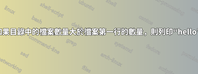 如果目錄中的檔案數量大於檔案第一行的數量，則列印“hello”