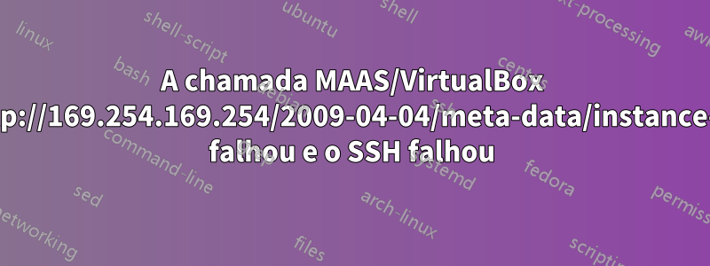A chamada MAAS/VirtualBox 'http://169.254.169.254/2009-04-04/meta-data/instance-id' falhou e o SSH falhou