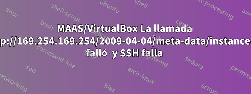 MAAS/VirtualBox La llamada 'http://169.254.169.254/2009-04-04/meta-data/instance-id' falló y SSH falla