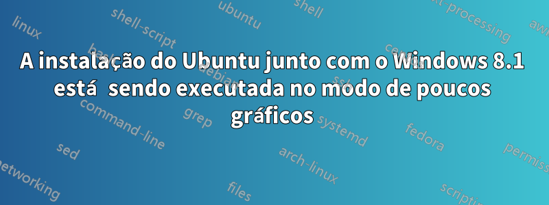 A instalação do Ubuntu junto com o Windows 8.1 está sendo executada no modo de poucos gráficos