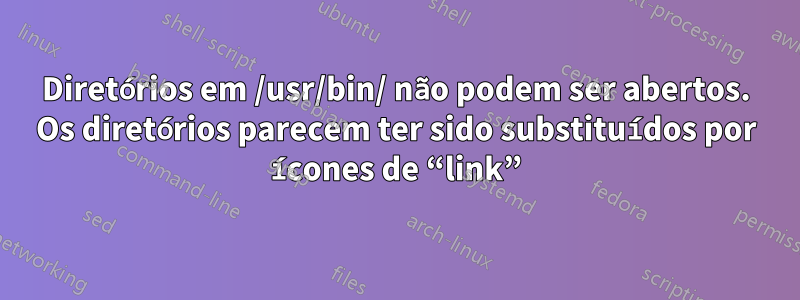 Diretórios em /usr/bin/ não podem ser abertos. Os diretórios parecem ter sido substituídos por ícones de “link”