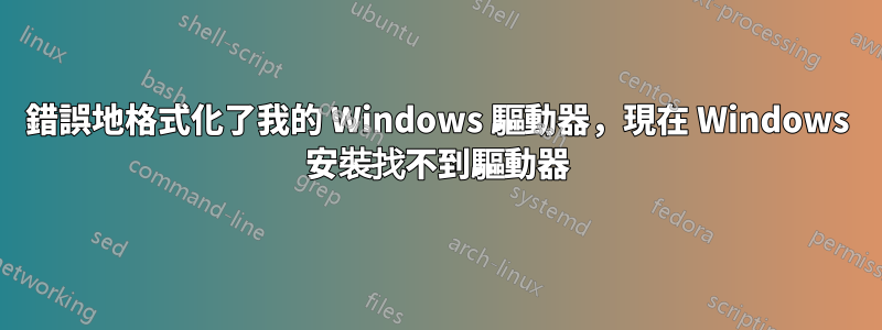 錯誤地格式化了我的 Windows 驅動器，現在 Windows 安裝找不到驅動器
