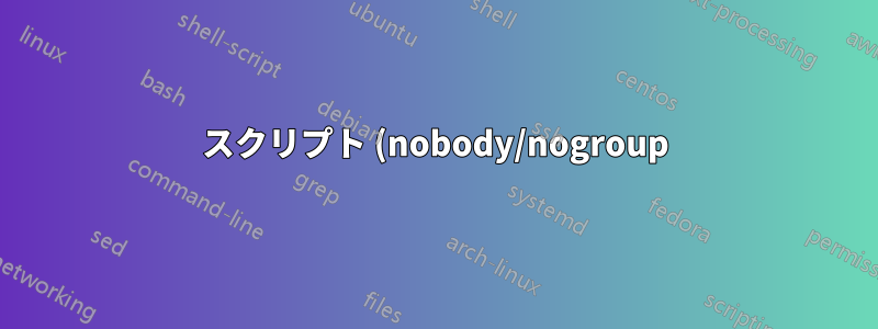 スクリプト (nobody/nogroup) は NTFS 共有にファイルを書き込めません - 権限が拒否されました。ルートは書き込み可能です
