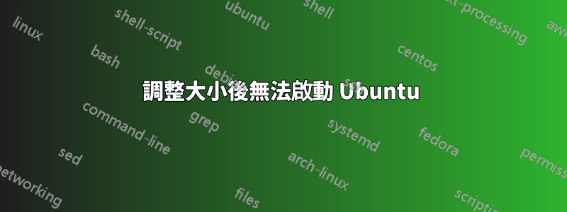 調整大小後無法啟動 Ubuntu