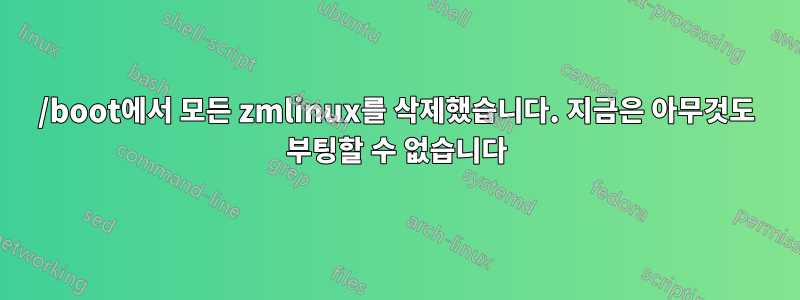 /boot에서 모든 zmlinux를 삭제했습니다. 지금은 아무것도 부팅할 수 없습니다