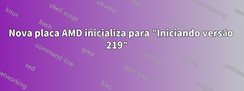 Nova placa AMD inicializa para "Iniciando versão 219" 