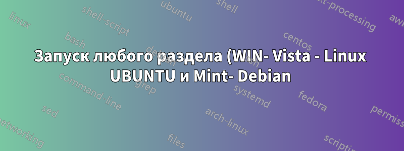 Запуск любого раздела (WIN- Vista - Linux UBUNTU и Mint- Debian) возможен только с CD -Grub2)