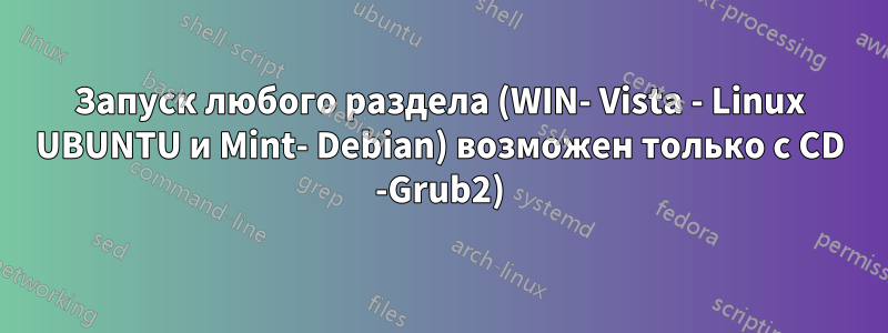 Запуск любого раздела (WIN- Vista - Linux UBUNTU и Mint- Debian) возможен только с CD -Grub2)