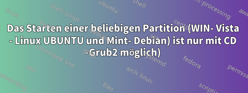 Das Starten einer beliebigen Partition (WIN- Vista - Linux UBUNTU und Mint- Debian) ist nur mit CD -Grub2 möglich)